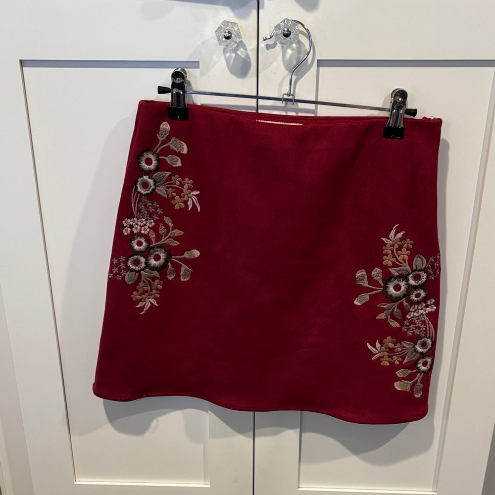 Elegant Red Floral Embroidered Skirt